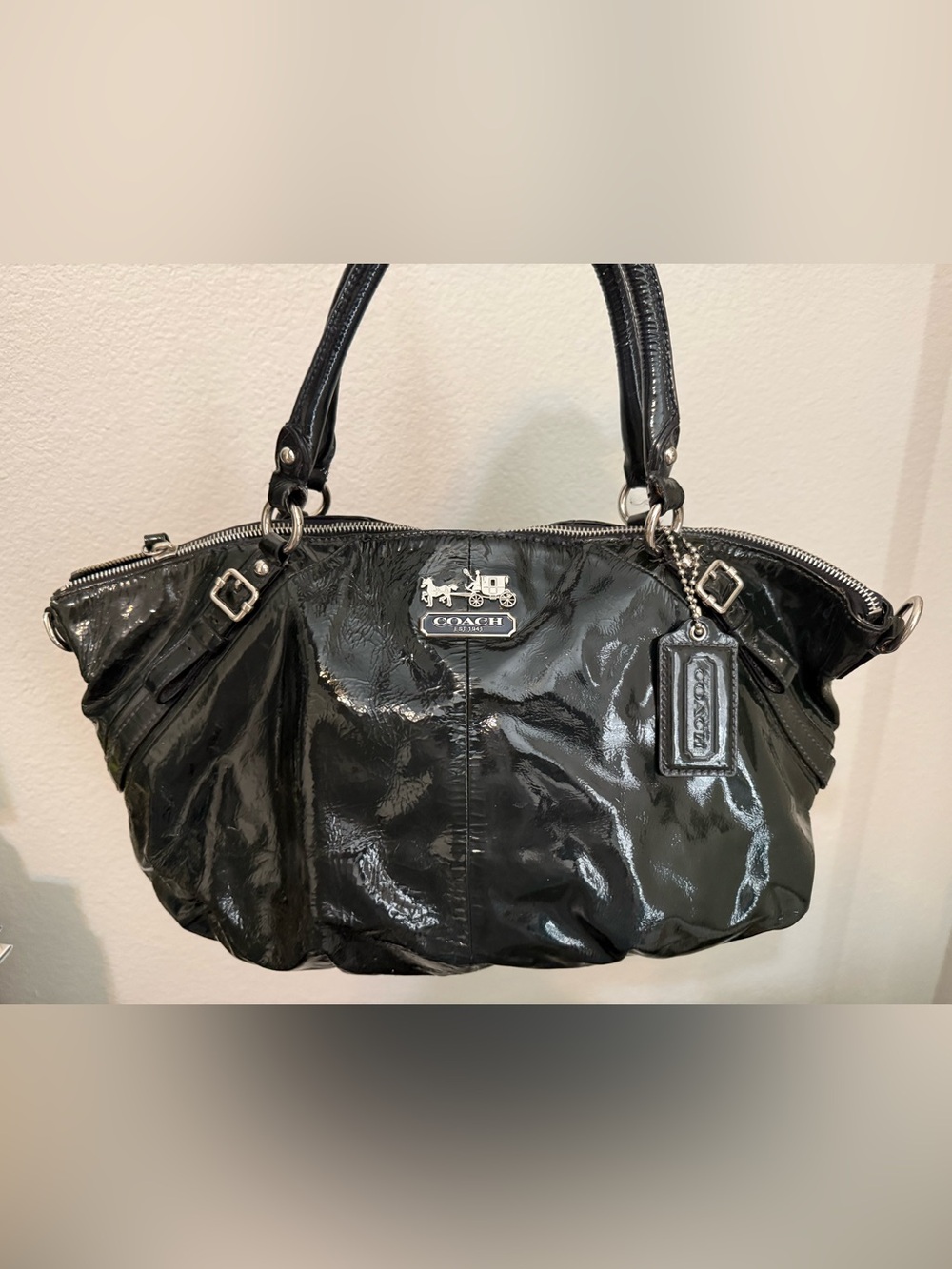 Coach Blue Patent Leather Tote Bag with Signature Logo